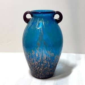 Vintage Dale Tiffany Favrile art glass amphora vase Blue Gold Copper Fuzed